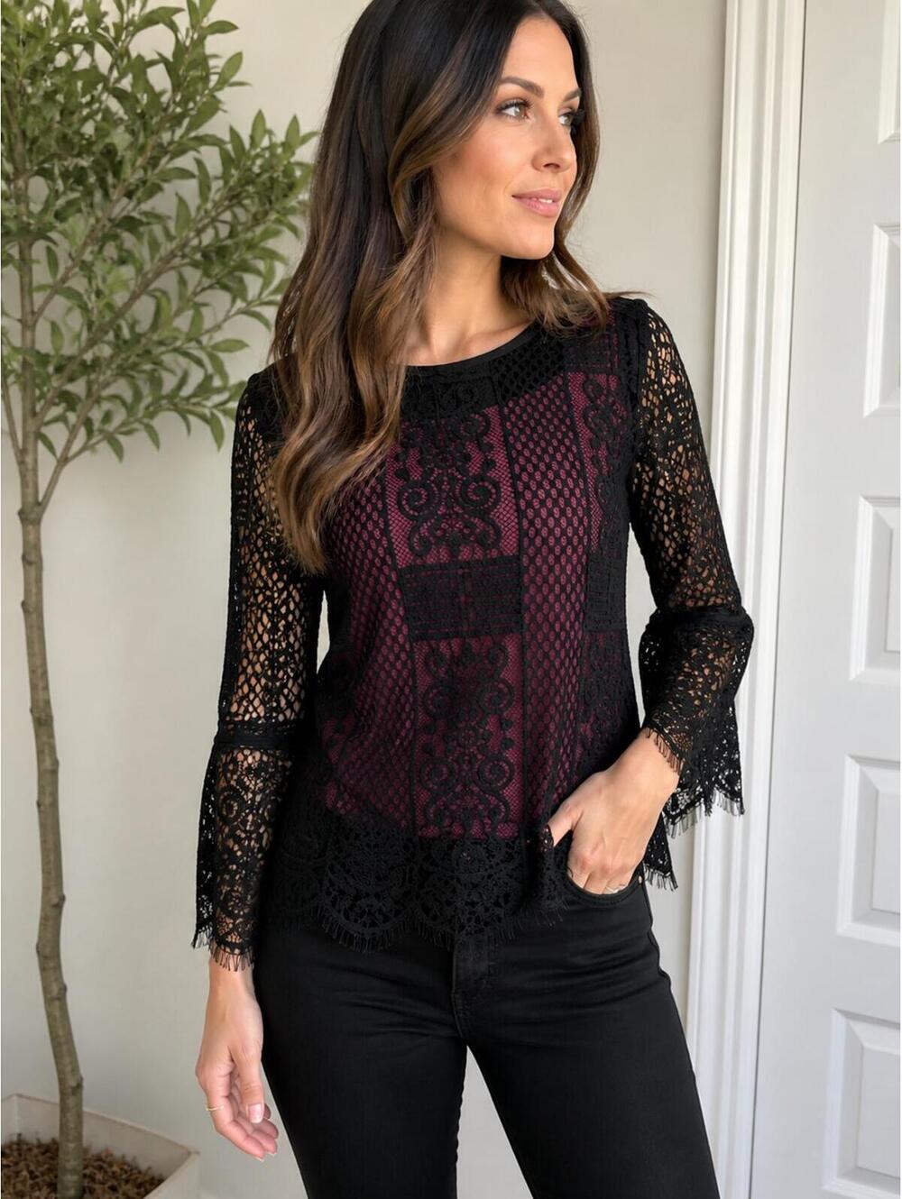 Nicole Miller for Mary Kay Lace Top Black Sheer Overlay M